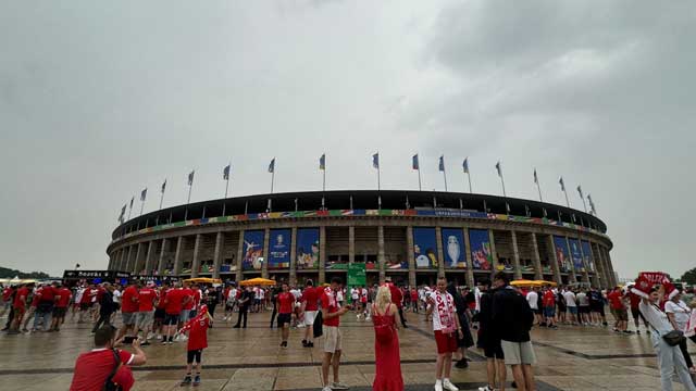 Berlin's Olympiastadion in the rain.