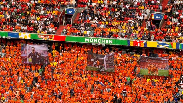 Netherlands fans party in Munich.