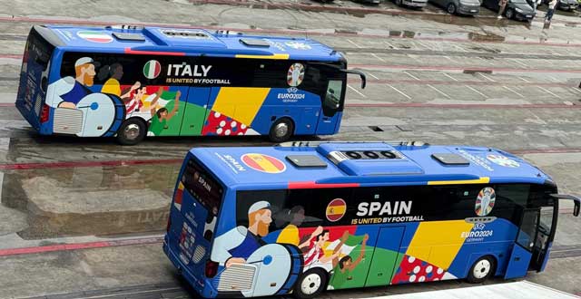 Italy and Spain team buses, Gelsenkirchen, June 20.