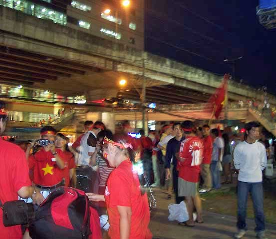 Vietnam fans gather outside Rajamangala Stadium, Bangkok, Thailand.