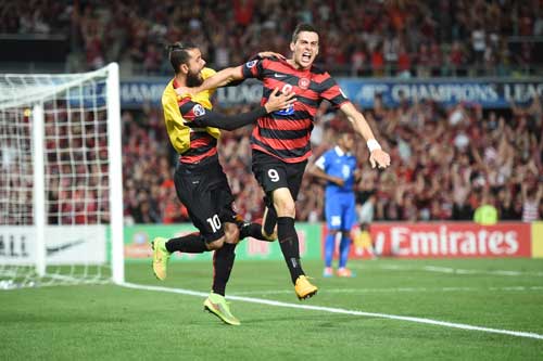 Tomi Juric celebrates his goal for Western Sydney Wanderers.