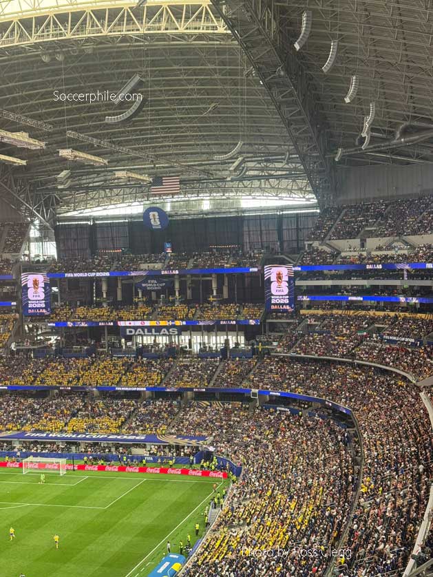 The steepling stands seat Sweden supporters.