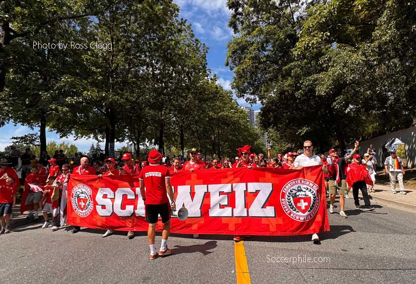 Swiss fans on the march.