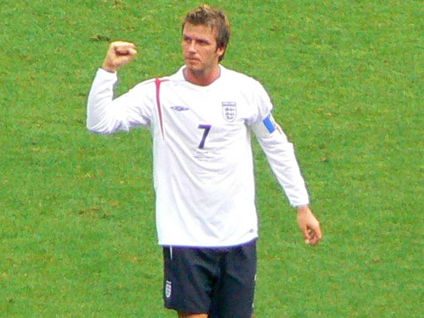 David Beckham playing for England.