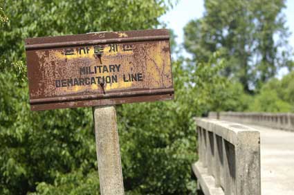 Military Demarcation Line sign in the DMZ.