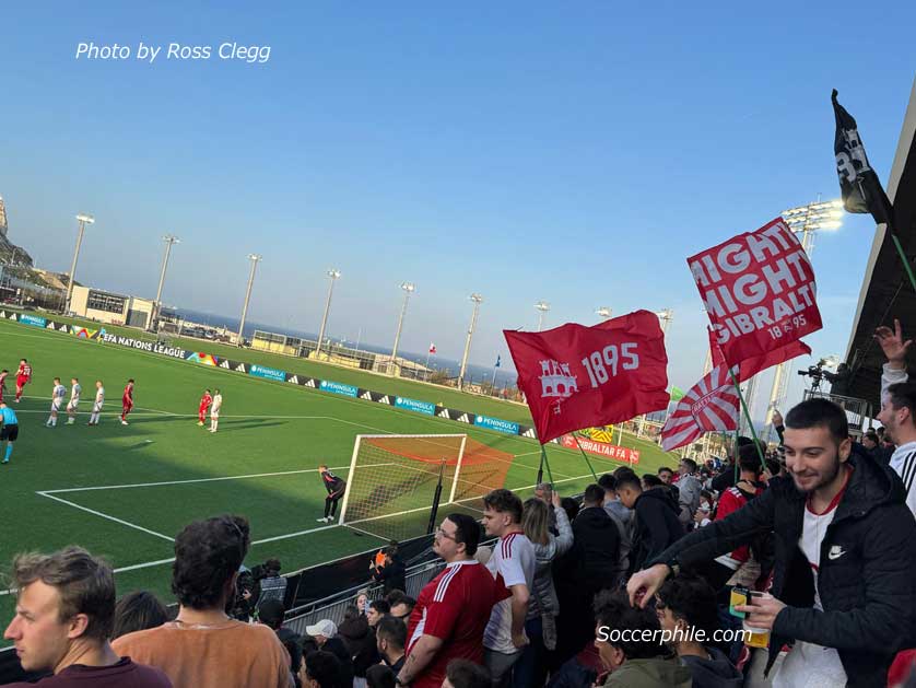 Gibraltar fans fly the flag.