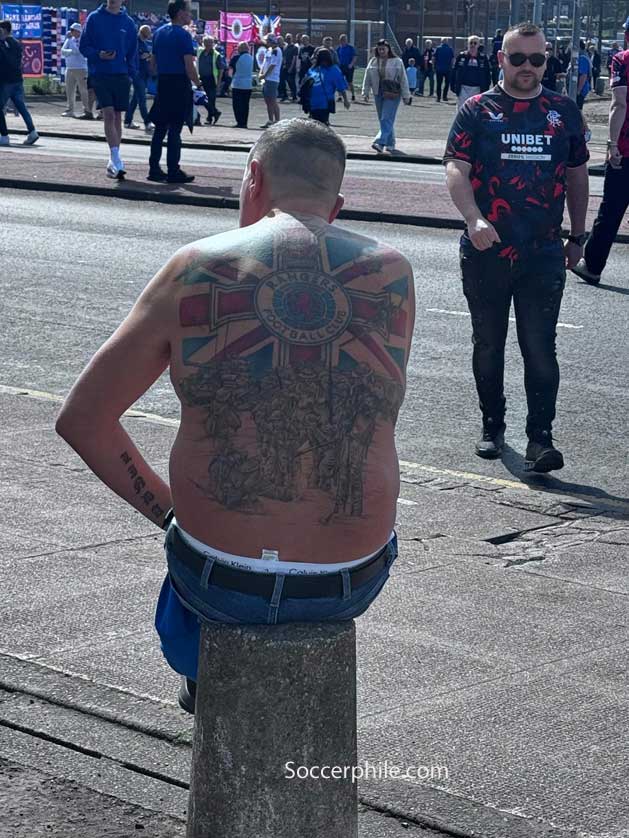 Rangers fan outside Ibrox.