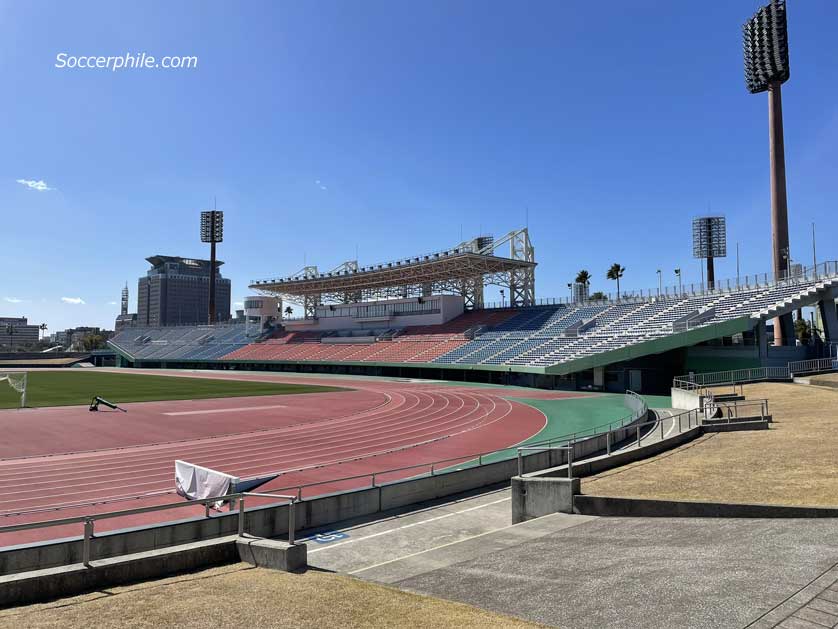 Floodlights and main stand.