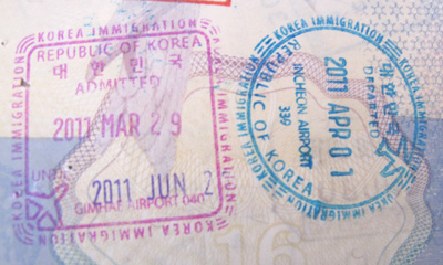Korea visa stamps.