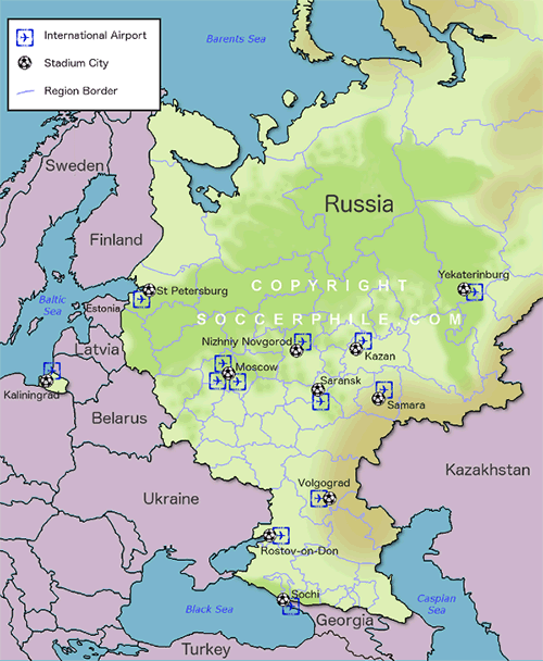 Russian World Cup 2018 venues Map of Russia for World Cup 2018