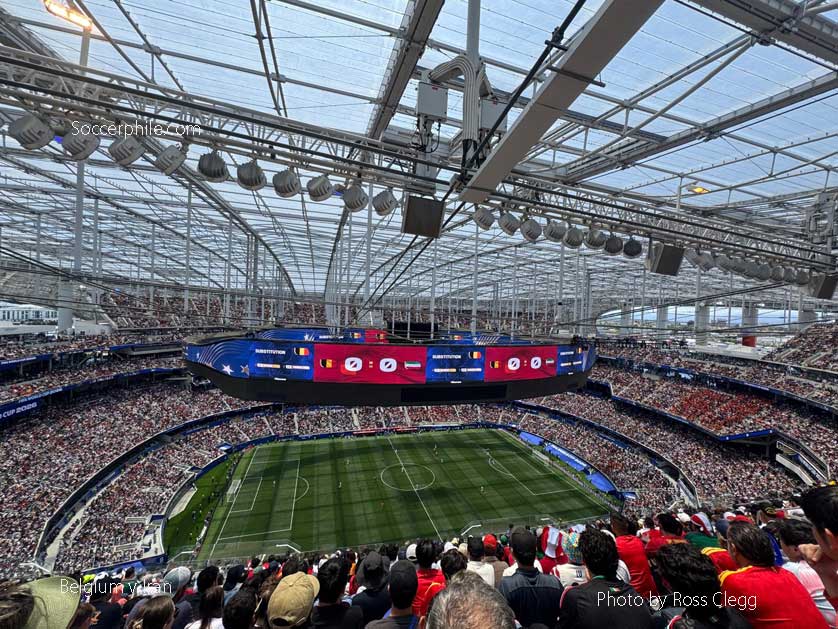 A view from the side showing how big SoFi Stadium is.