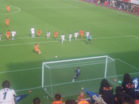 Jungo Fujimoto scores from the spot for S-Pulse v Albirex.