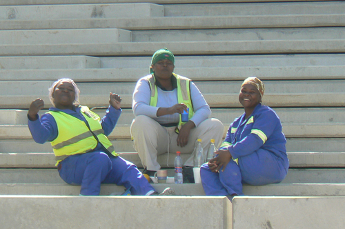 Workers at Mbombela Stadium, Nelspruit, South Africa.
